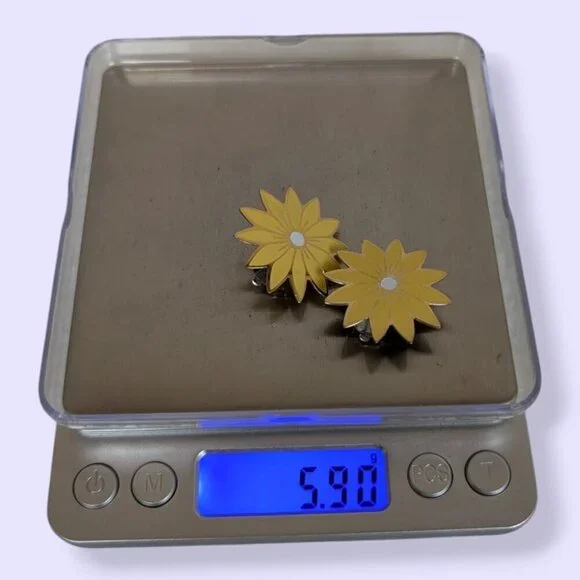 Vintage Yellow Metal Flower Earrings - Picture 6 of 6